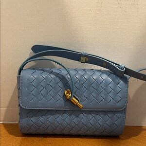 Blue Woven Leather Shoulder Bag  New